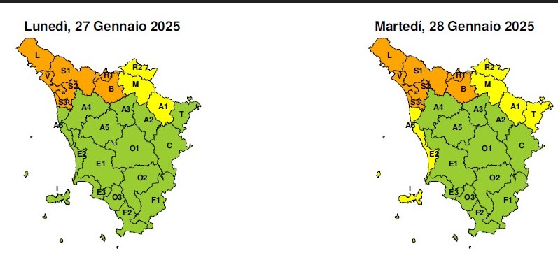 Allerta meteo arancione per rischio idrogeologico e idraulico del reticolo minore dalle ore 18 del 27 gennaio fino alle ore 14 del 28 gennaio 